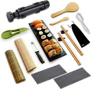 Goodlife® XXL Deluxe Sushi Maker Set - 15 delig - Sushi Bazooka - Rolmatten - Leisteen Serveerplateau's - Chopsticks - Avocado Snijder - Nigiri maker - Eco friendly - Sushi Kit  - Sushi servies - Zwart