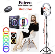 LED Ring Light 33Cm Multicolour Met Statief 210Cm Inclusief Bluetooth afstandsbediening en Telefoonhouder Selfie - lamp - Ringlamp - Statief - Tik tok - flitser - Make up light - Studiolamp - Ring Light