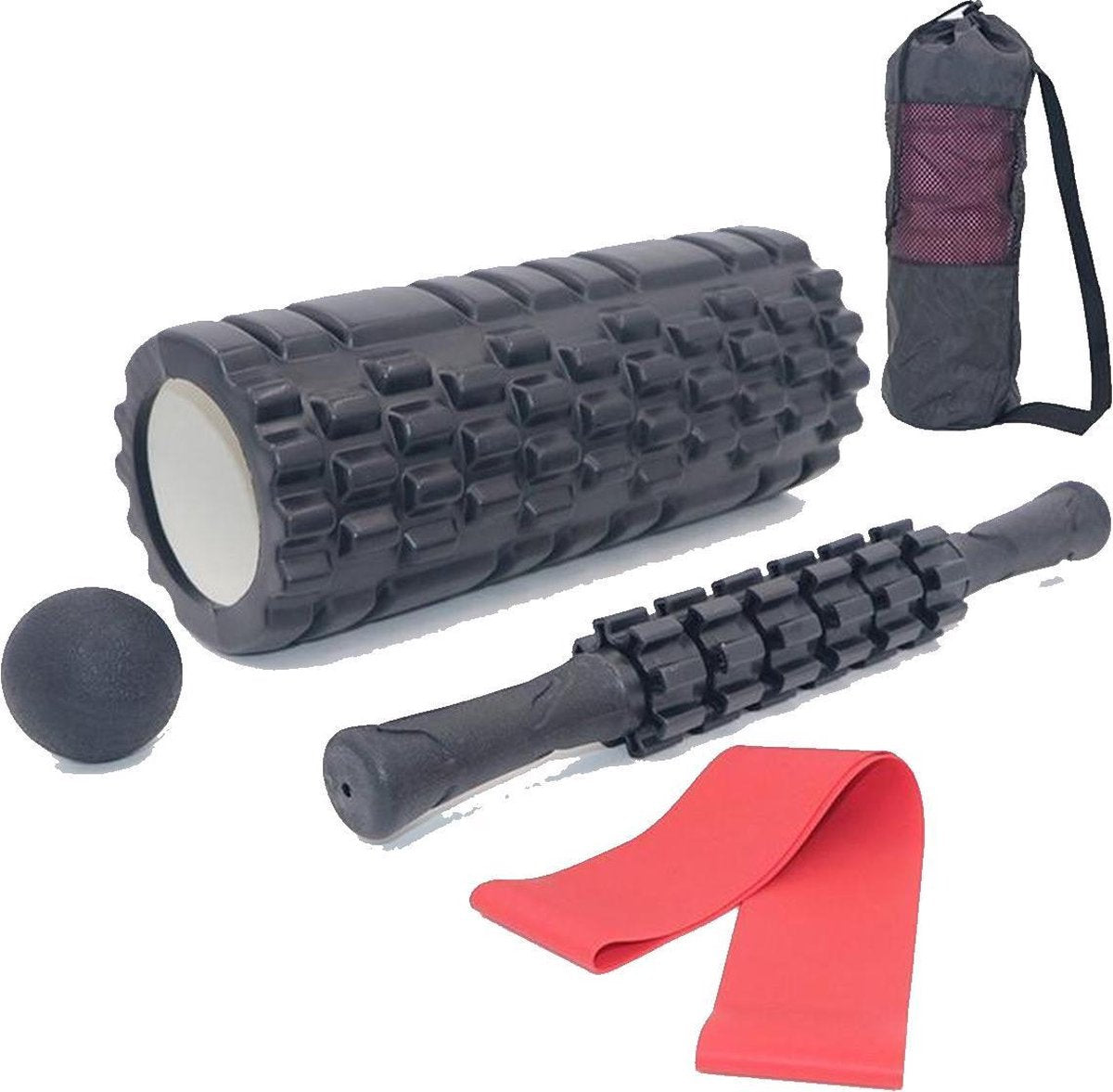 AJ-Sports Foam roller set + GRATIS Weerstandsband - Massage set - Massage stick