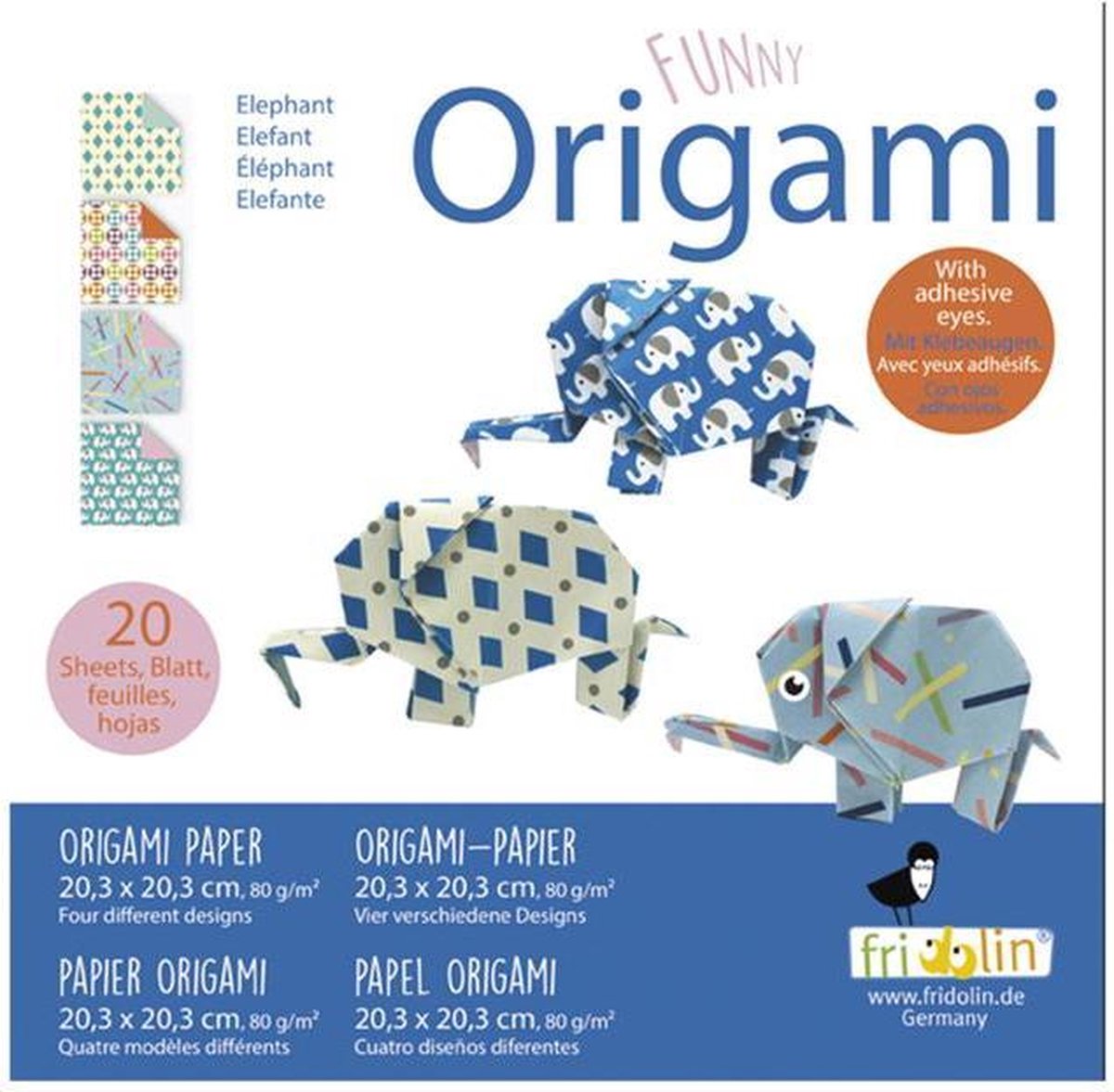 Fridolin Origami Olifant Vouwen 20 X 20 Cm 20 Stuks Multicolor
