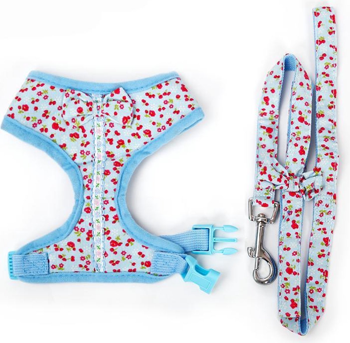 Flower power harnas  jasje voor honden of katten incl. leiband - BLAUW - XS