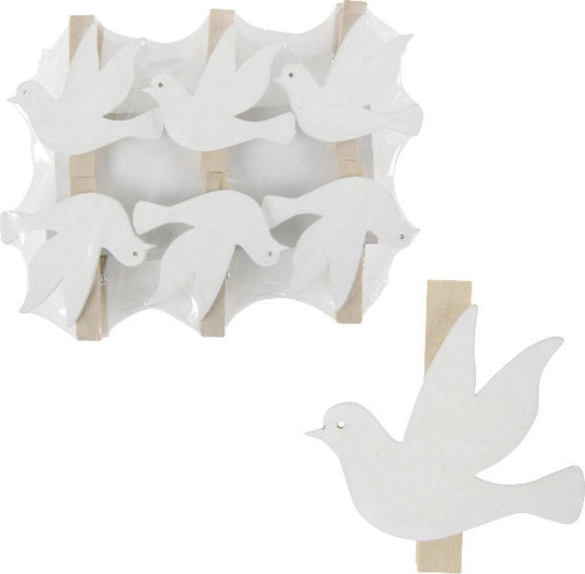 Mini wasknijpertjes Duif wit 6 stuks