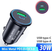 Dual USB QC4.0 Snellader Auto - Aluminium - Type-C en A - Mini Formaat - Led - Metalen Body - QC 4.0 Duo Lader - Quick Charge - Aluminium - Micro - LED - Autolader - Sigarettenaansteker - Laadplug - Telefoonlader Vrachtauto