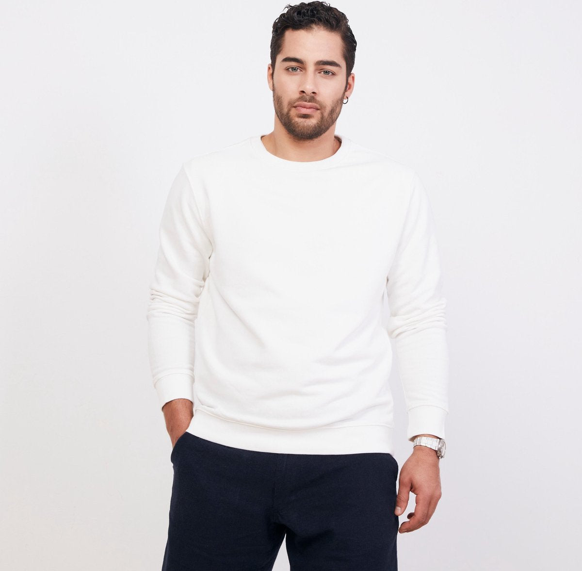ULTRAMARINE Trui Heren met Ronde Hals van 100% Katoen - Sweater Heren met Lange Mouwen - Truien Heren Volwassenen -  Sweatshirt Heren - Longsleeve Heren - Pullover Mannen - Gebroken Wit - M