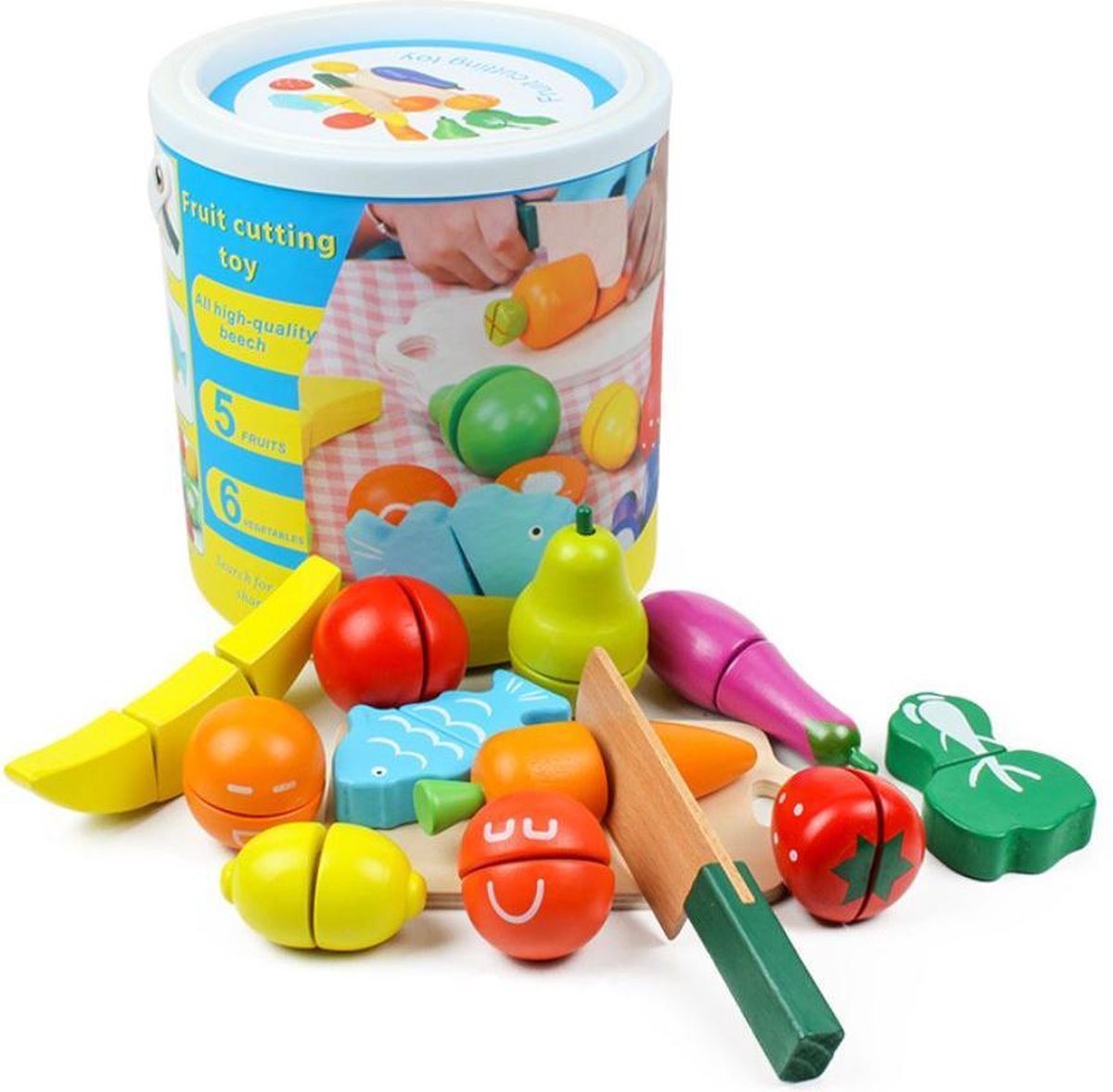 4yourkids - Cut-table Houten Speelgoed fruit en groenten set- 11 stuks - Met snijplank en houten mes - Speelgoed eten en drinken - Rollenspel - kinderen