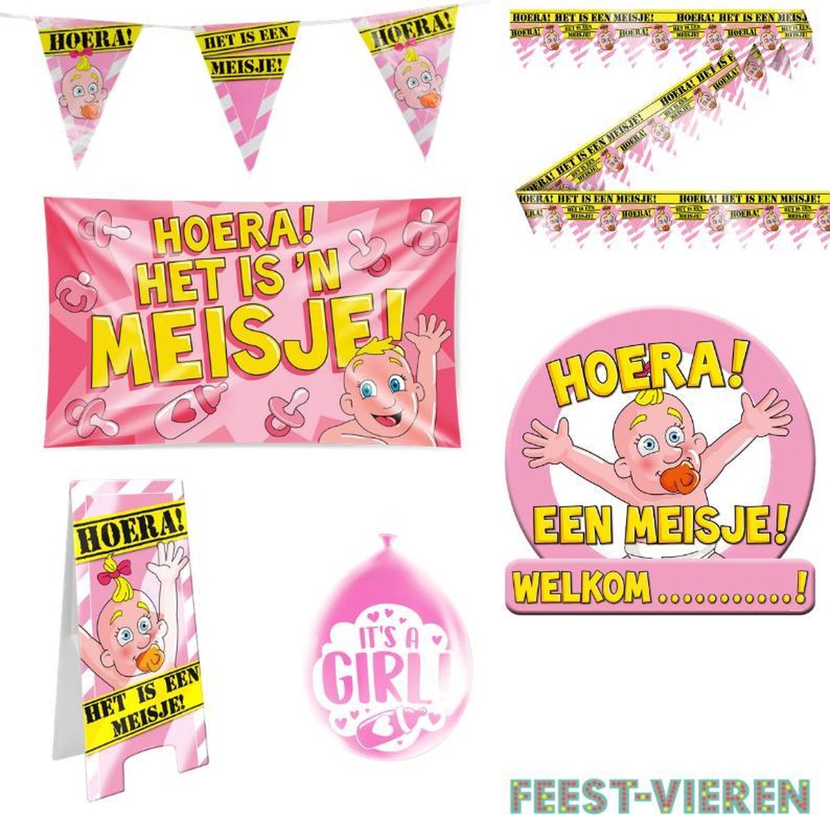 Hoera een meisje | Geboorte meisje versiering pakket XL