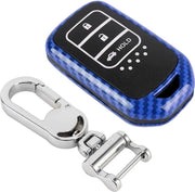 Koolstofvezeltextuur autosleutel beschermhoes voor Honda Smart 3-knops Engelse achterklep (blauw)