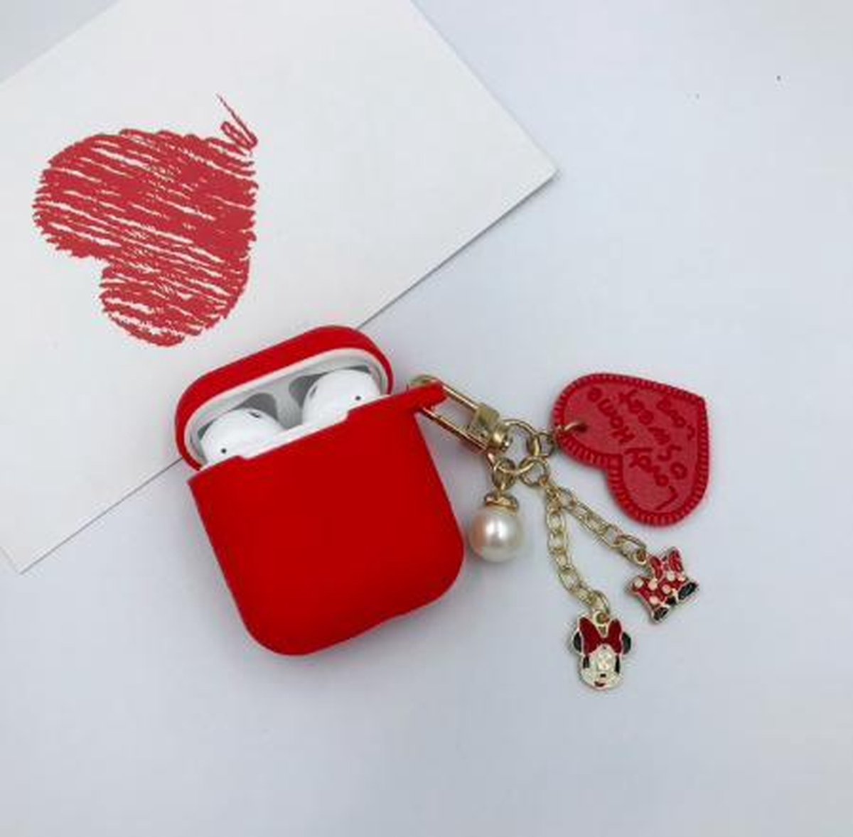 Hidzo hoes voor Apple's Airpods - Siliconen - Love - Rood