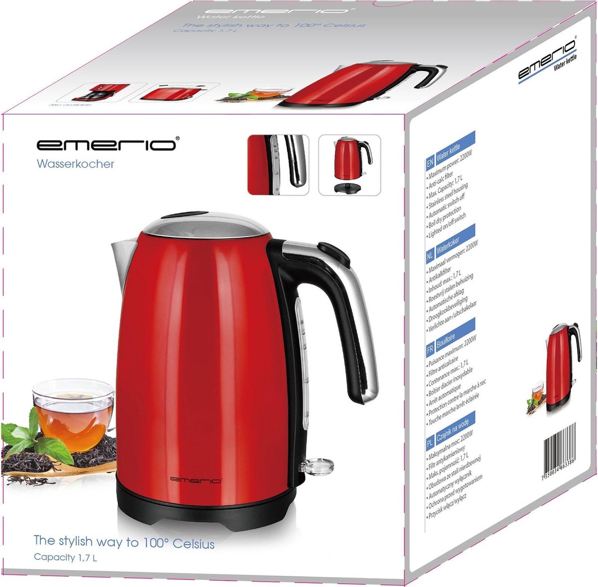 EMERIO WK-121591 Waterkoker Snoerloos Zwart