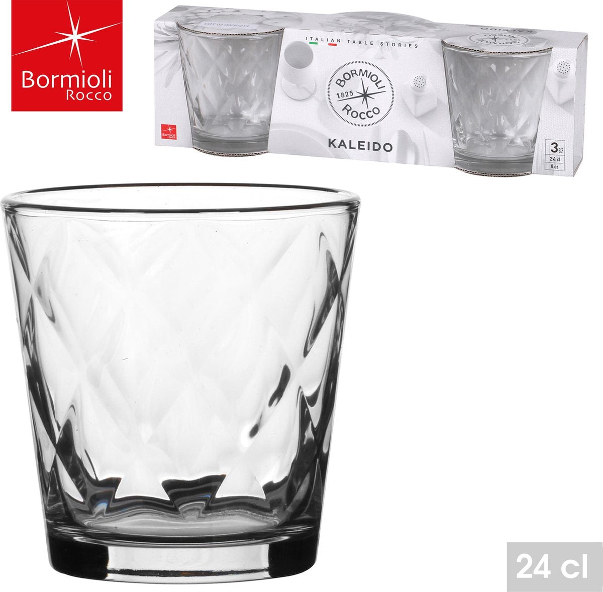 BORMIOLI - Waterglas - kaleido - Set van 3 - 24cl