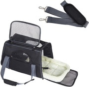 Sefaras Huisdierentas Zwart - Schoudertas voor honden en katten - Huisdier kat vervoer - Kattentas - Hondendraagtas transport meenemen vakantie - Carrier - 44 x 25 x 28 cm