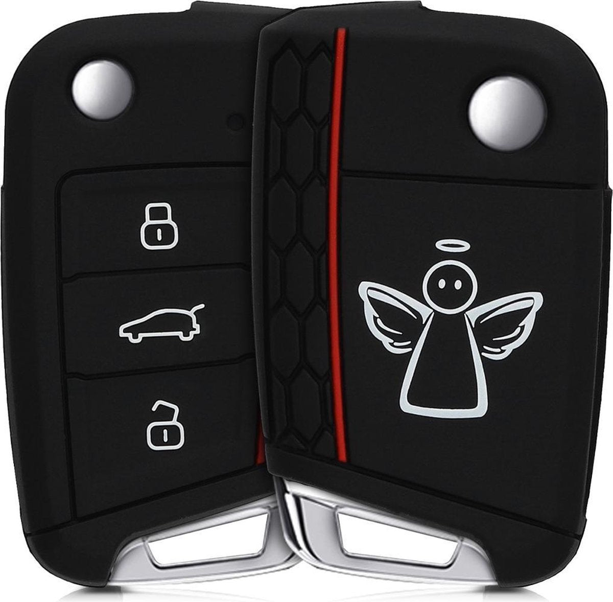 kwmobile autosleutelhoes voor VW Golf 7 MK7 3-knops autosleutel - Siliconen beschermhoes in wit / zwart - Beschermengel design