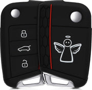 kwmobile autosleutelhoes voor VW Golf 7 MK7 3-knops autosleutel - Siliconen beschermhoes in wit / zwart - Beschermengel design