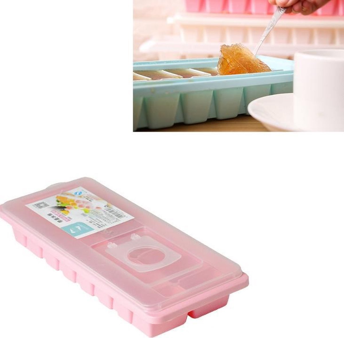 Candy Color Creative Ice Cream Ice Lattice Ice Cube Mold met deksel (roze)