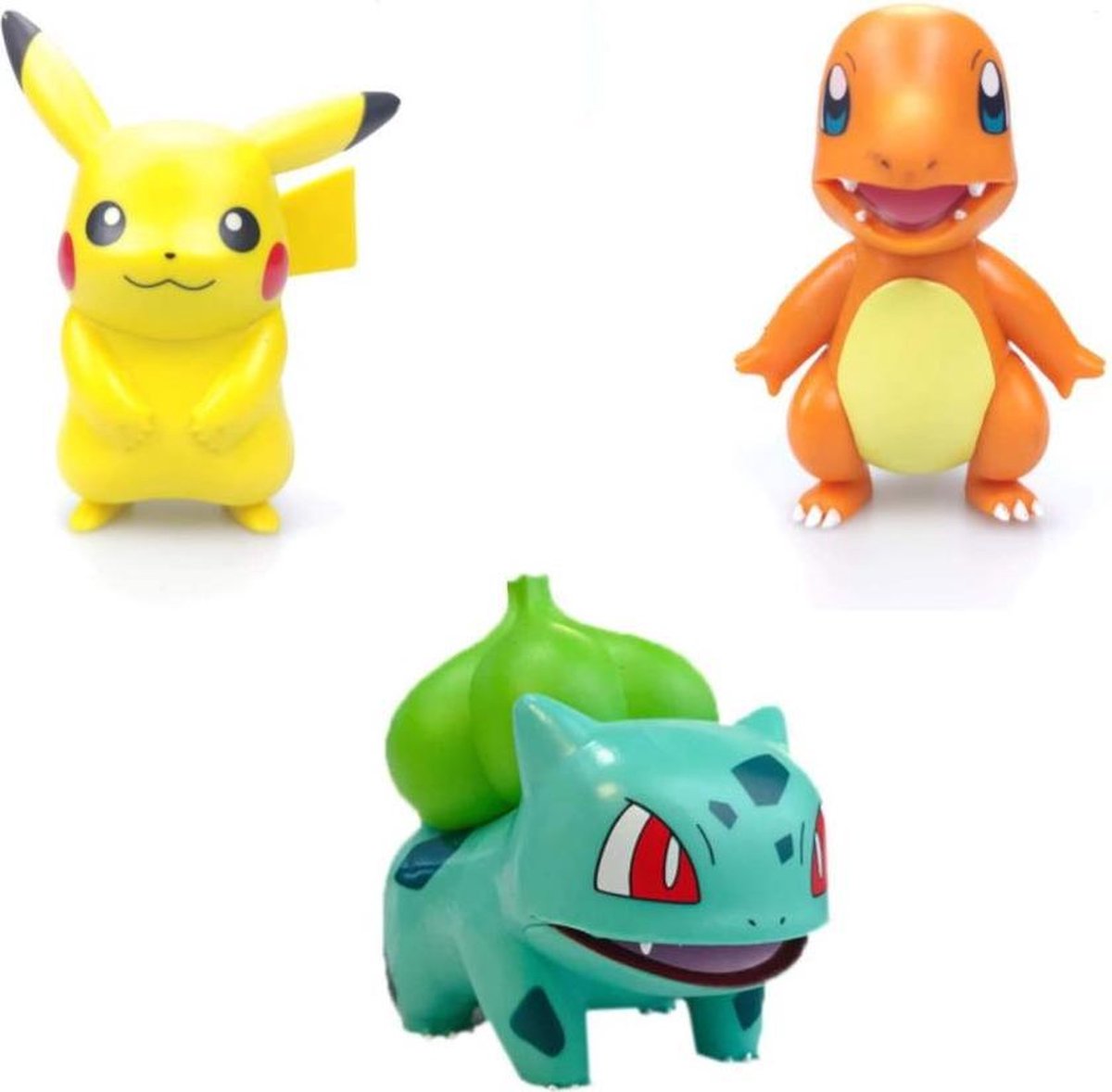 EverToys Pokemon Figuren - 3x stuks - Pikachu & Bulbasaur & Charmander - Speelgoed - Pakket - Set - Charizard - Pokébal - Bal - Knuffel - Kaarten - Trio