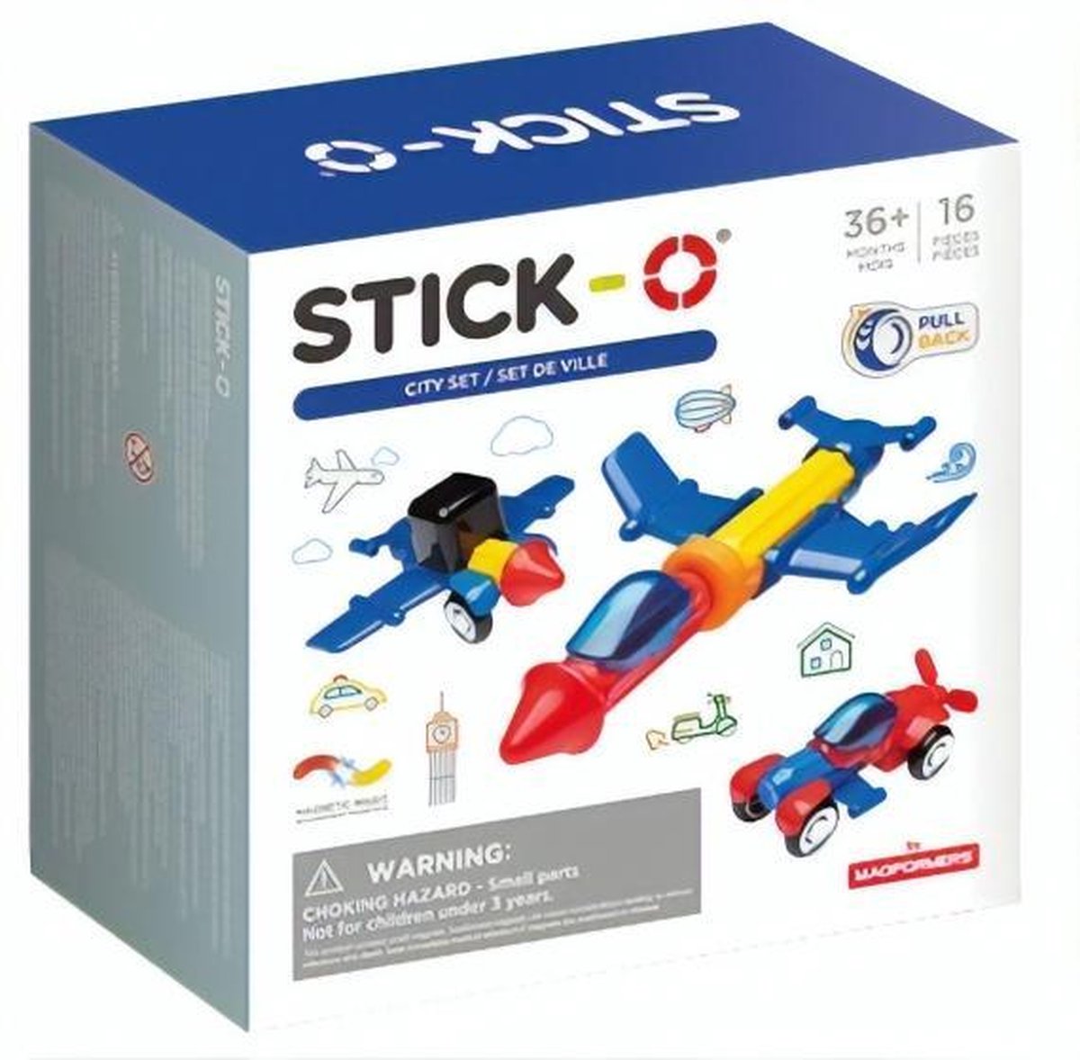 Stick-O City Voertuigenset - magnetisch speelgoed - 20 modellen - magneten speelgoed - baby blokken