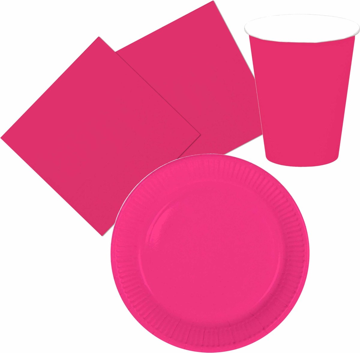 Tafel dekken feestartikelen in kleur fuchsia roze -32x bordjes/32x drink bekers/40x servetten van papier - Gedekte tafel feestartikelen