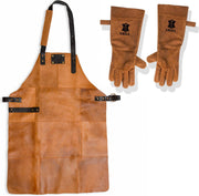 Leren Schort met Handschoenen - Licht Bruin – Soepel Leer - Barbecueschort - Keukenschort Man – 81 x 56 cm