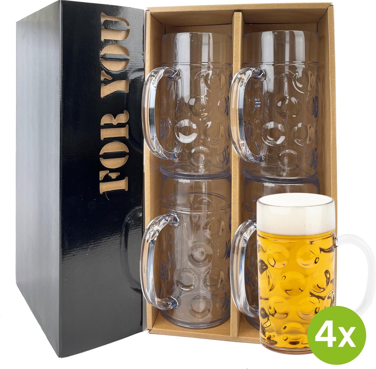 4x Bierpul Keulen 50cl cadeauset | Onbreekbare kunststof / plastic drinkglazen