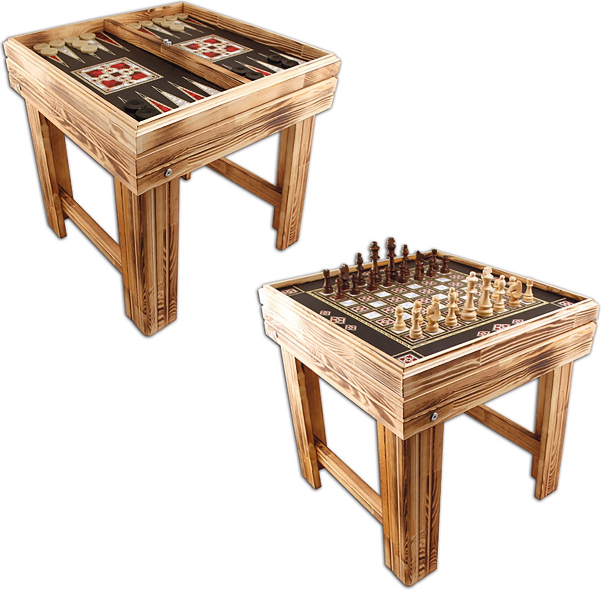 Backgammon en schaken tafel combinatie  - Hout - Schaakbord - Schaakspel - Schaakset - Bordspel - Tavla