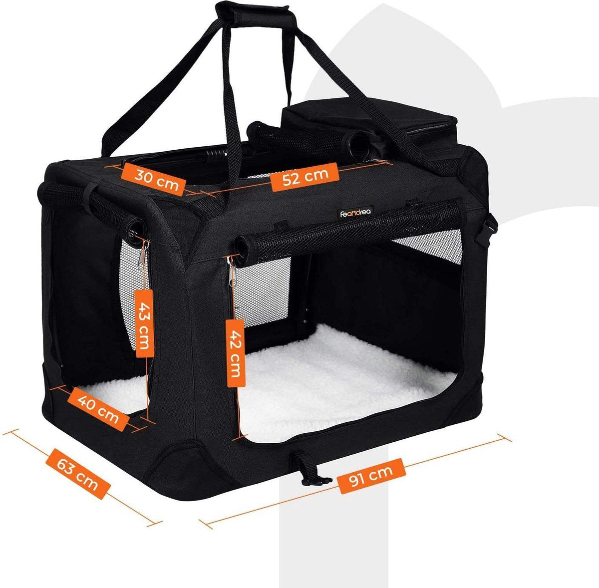 FEANDREA hondenbox transportbox auto hond transportbox opvouwbare kattenbox Oxford stof 91 x 63 x 63 cm PDC90H