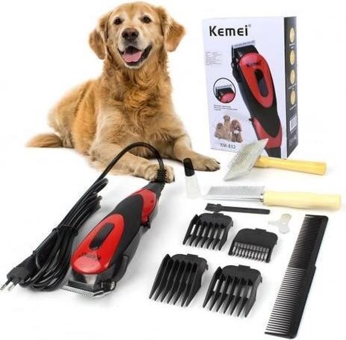 Pro liner Kemei - Professionele Dieren Tondeuse Set  en 4 Opzetkammen - Scheerapparaat Voor Honden - Katten - Trimmer - Low Noise - dog clipper kit + gratis tondeuse olie en oplader