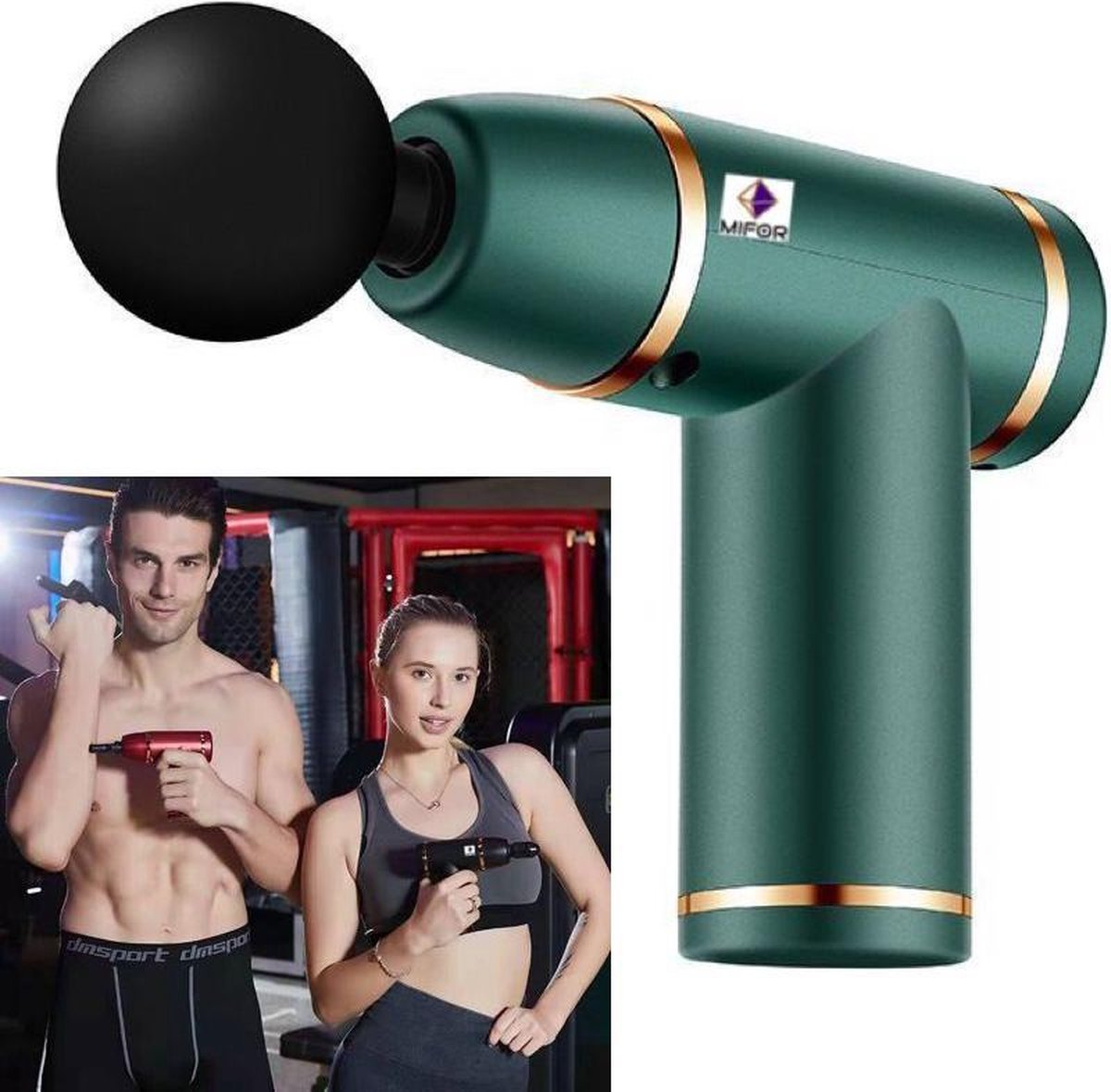MIFOR® NEW Mini Massage Gun - Sport en Relax Massage - Professioneel Gebruik - Spierherstel & Spierontspanning - Stress Verminderend - Stil en Sterk - Batterij - 2 Verschillende Opzetstukken - Groen