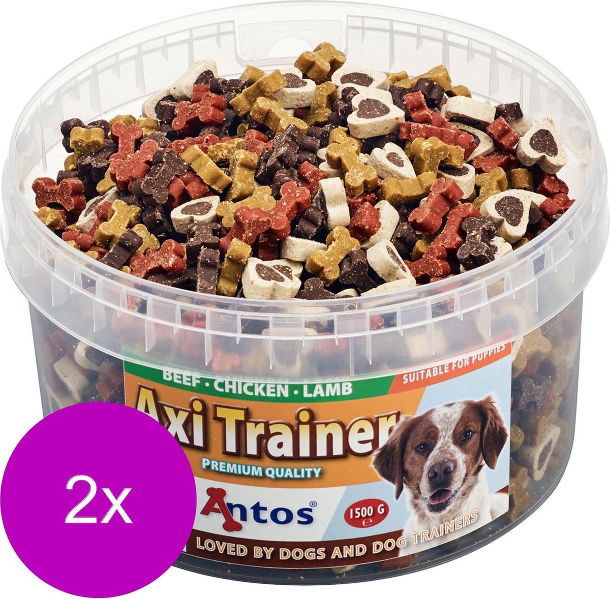 Antos Axi Trainer - Hondensnacks - 2 x Kip Lam Rund 1500 g