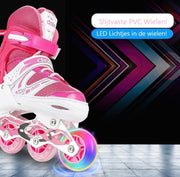 Okii Inline Skeelers/Skates - LED / Licht Wielen -  Roze/Wit/Fuchsia- Verstelbaar - Maat 30-34 - Klittenband + Quicklock
