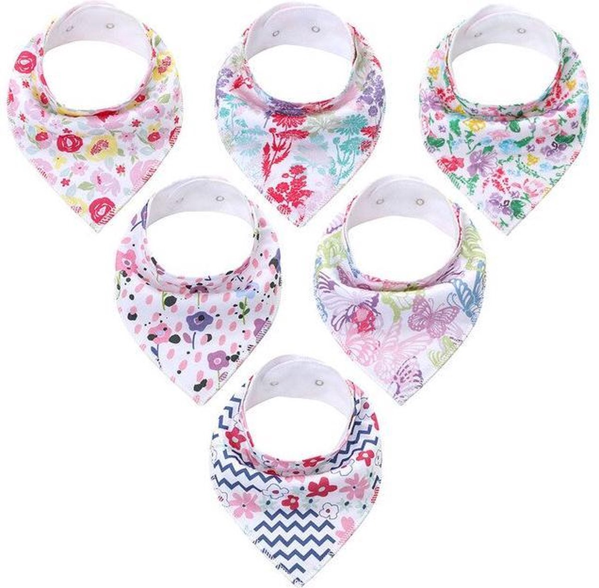 JillyBee - Slab - Slabbetje - Slabber - Bandana - 6pack - Bloemetjes - Meisje - Bloemen - Multicolor