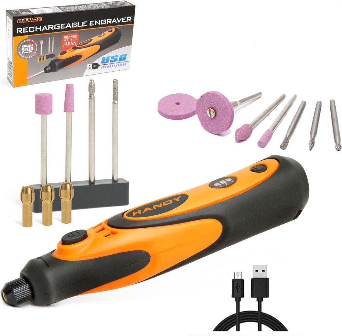 HANDY - Professionele Draadloze Graveerpen / Graveermachine voor Glas / Hout / Metaal - USB oplaadbaar - Inclusief 11 frezen - Elektrische Nagelfrees Machine