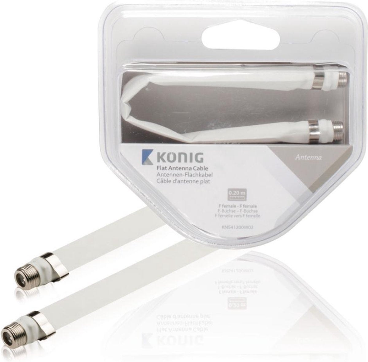 Flat antenna cable F female - female 0.20 m white
