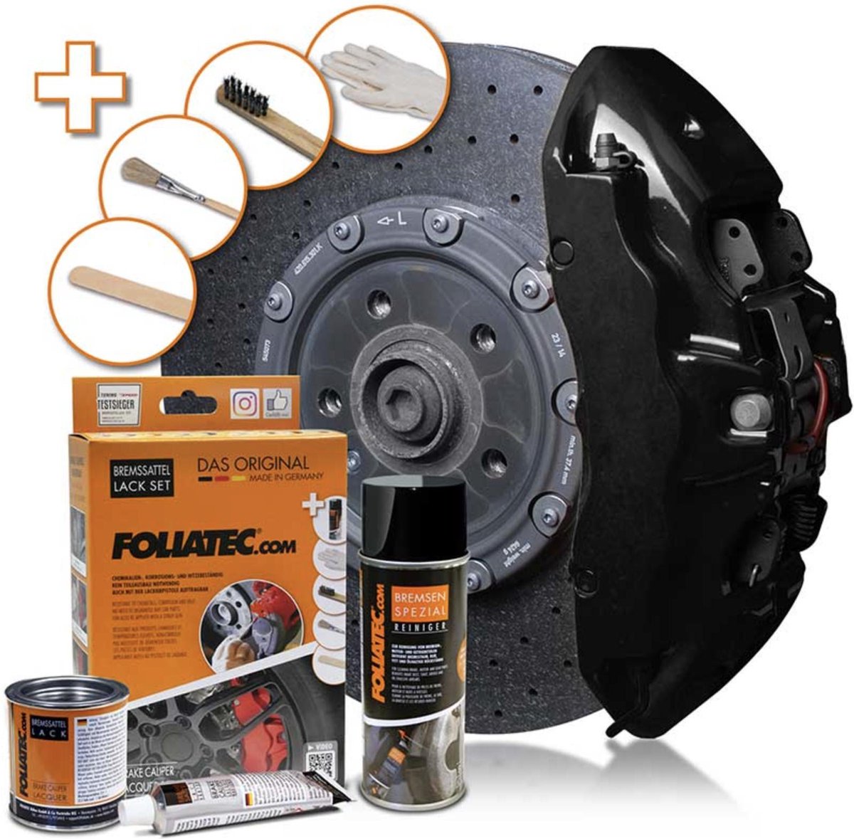 Foliatec Remklauwverfset Zwart glans 7-delig
