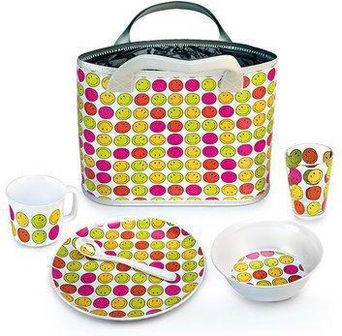 Zak!Designs Dineren Smiley All Over lunchset in lunchtas