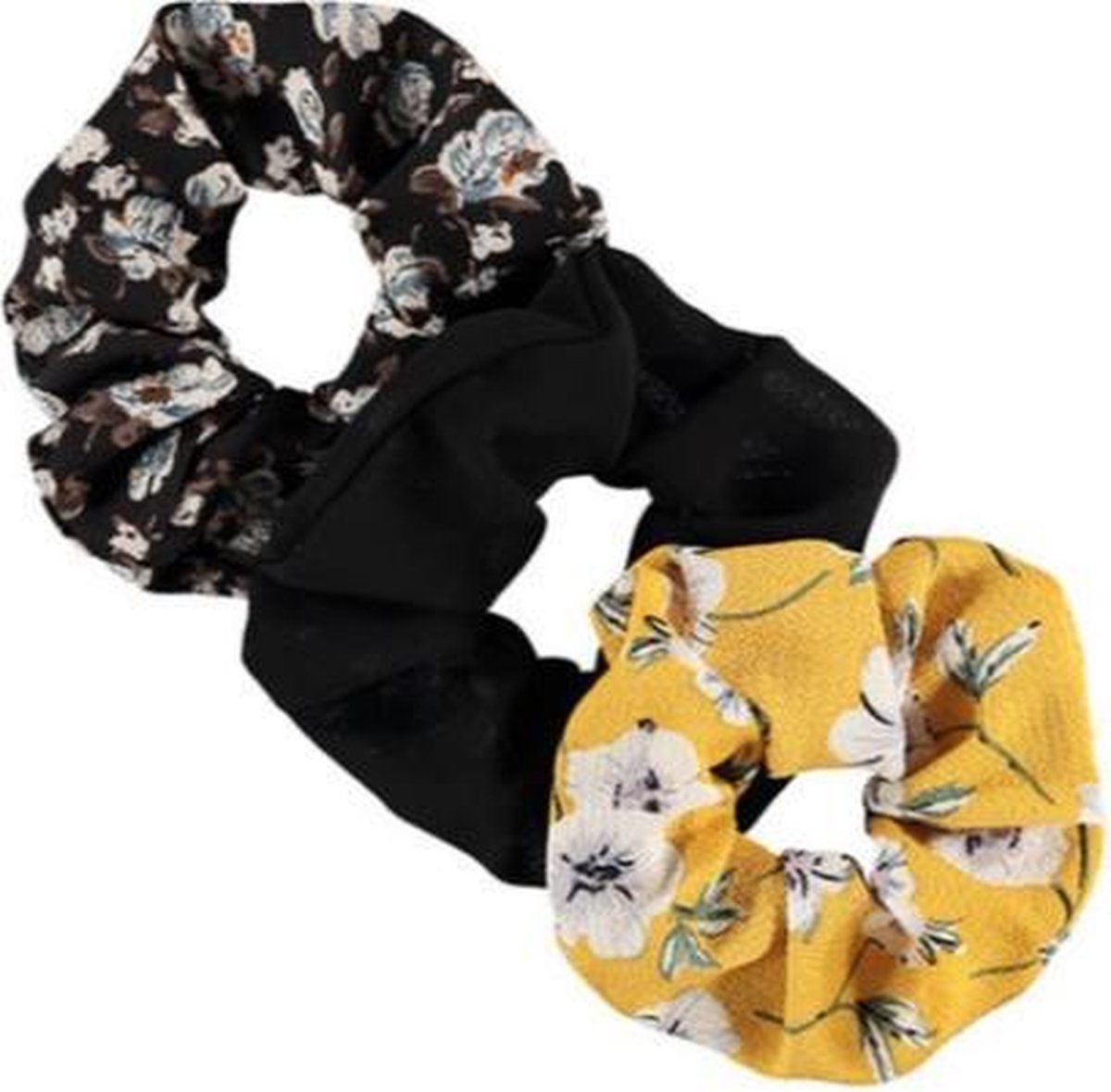 Sarlini Haarelastiek Scrunchies Zwart / Geel | 3 stuks