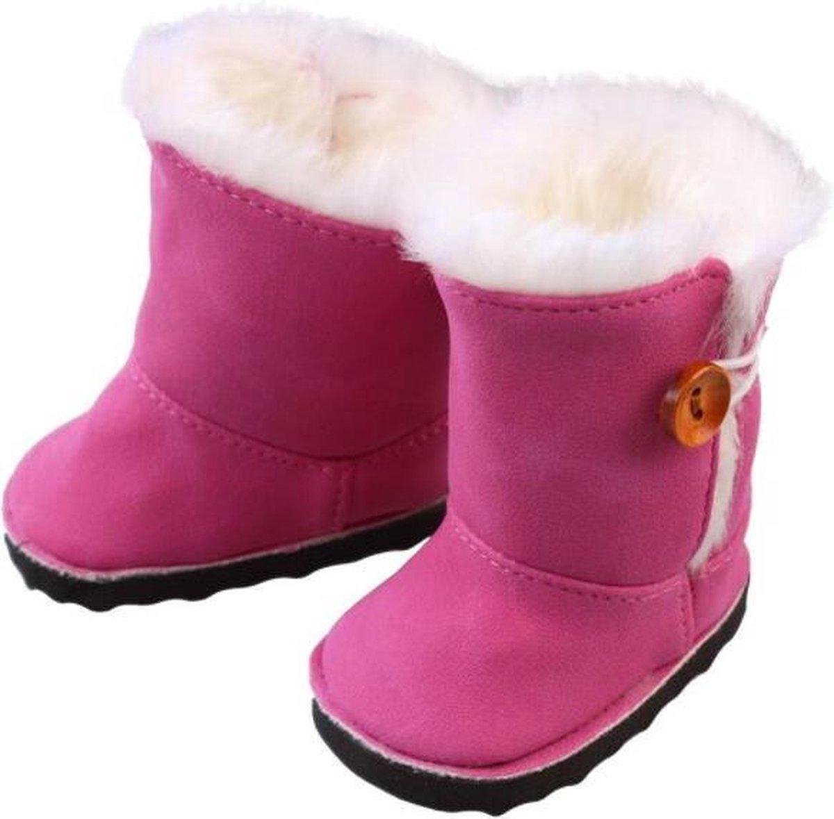 Dolldreams | Roze laarzen met nepbont voor poppen zoals Baby Born - Schoenen voor voetmaat 7 cm - Poppenkleding