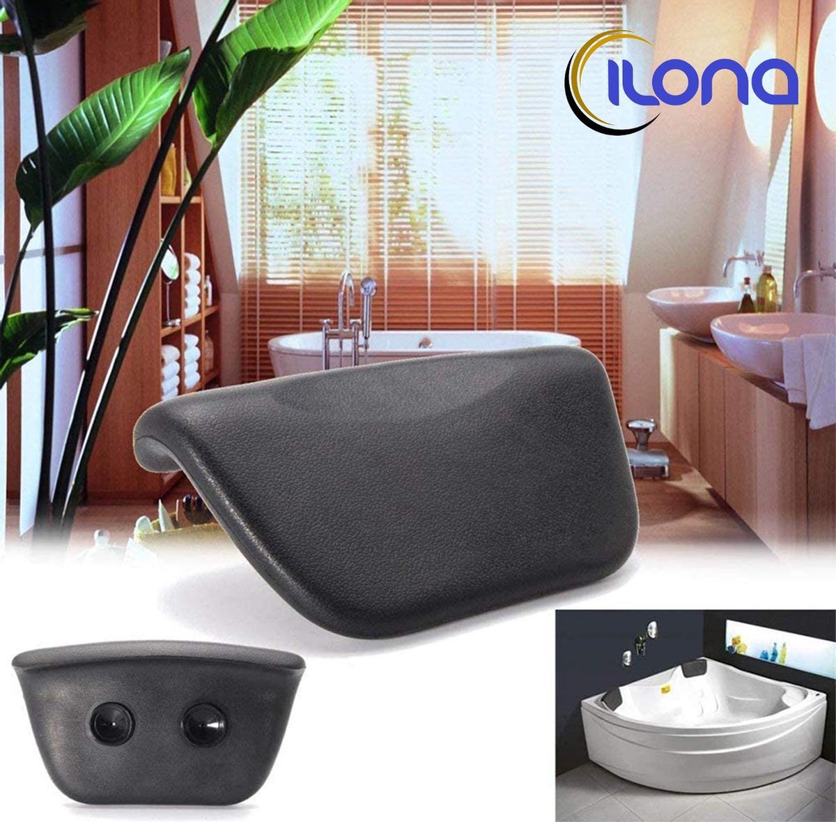 Ilona Spa Badkussen | Anti slip zuignappen | Nekkussen voor in bad | Luxe badkussen | Hoofdkussen voor in bad | Spa kussen | Orthopedisch Hoofd Steun voor In Bad en Jacuzzi