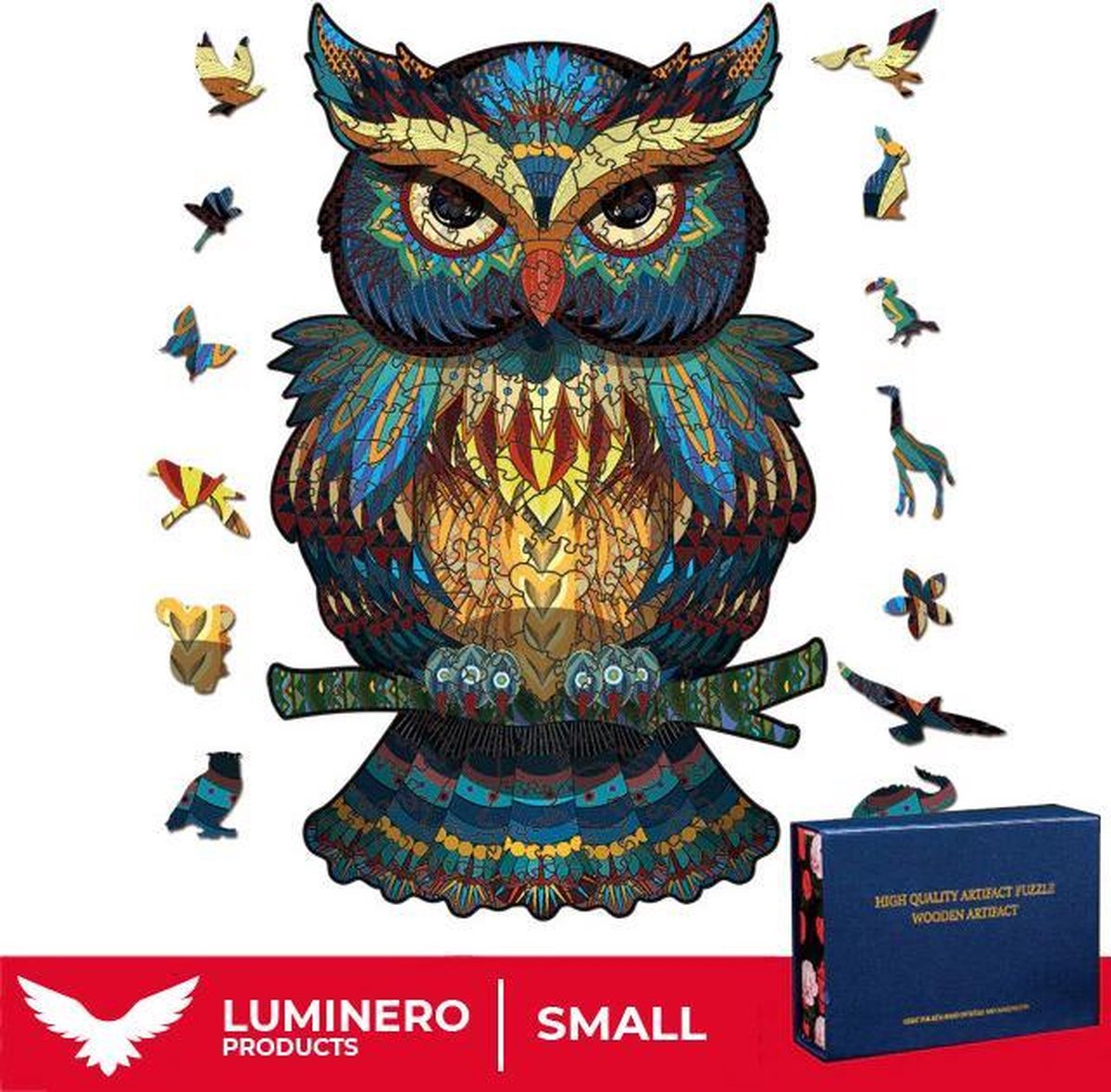 Luminero™️ - Jigsaw Houten Puzzel - Uil Small Formaat – Wooden puzzle - Leuk voor volwassenen - Unieke vormen - Educatieve puzzels - Fantastisch cadeau voor vrienden en gezinnen - Huisdecoratie - Giftbox