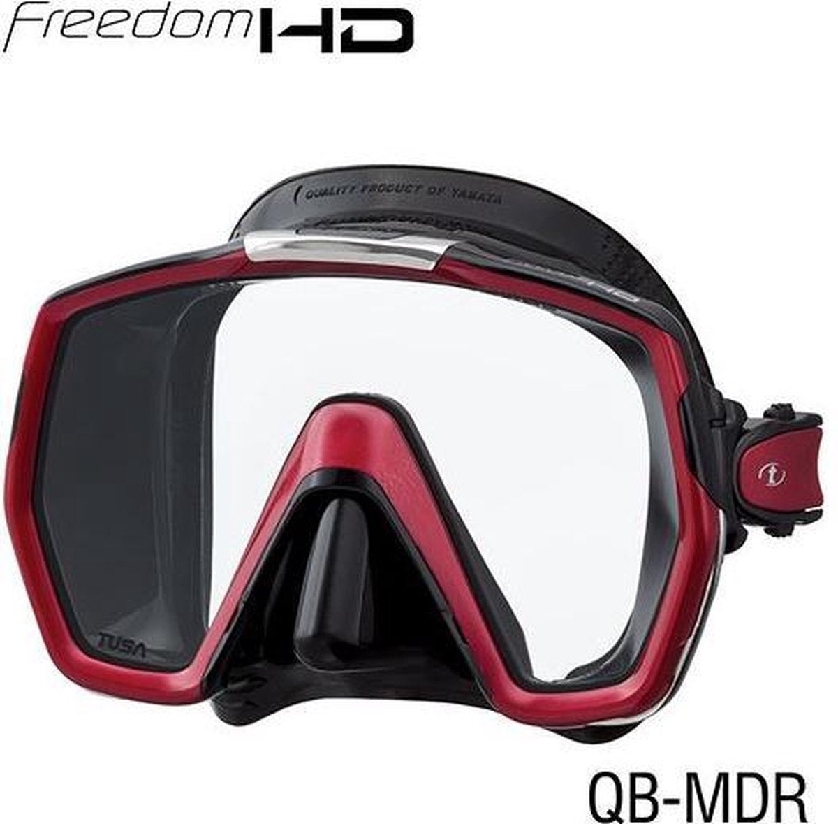 Tusa Freedom HD Masker zwart siliconen met metalic rood frame