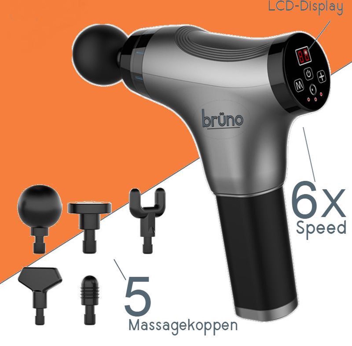 brüno® Massage Gun - 6 Massagestanden -  Zwart