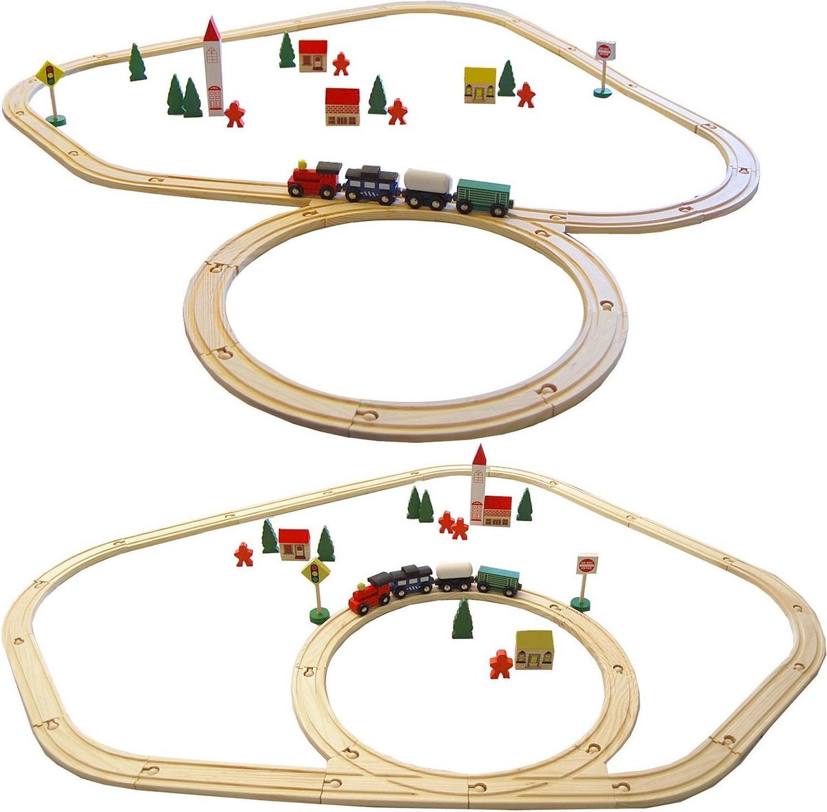 48-delige kinderspeelgoedspoorwegspeelgoedspoorweg met 48-delige houten speelgoedspoorweg