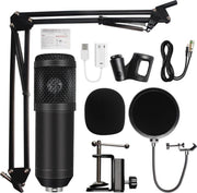 Grandecom® Pro Studiomicrofoon met verstelbare arm - Shockmount - Streamer - Popfilter - Plug and Play -  Spraak - Zang - Livestreams - Zwart