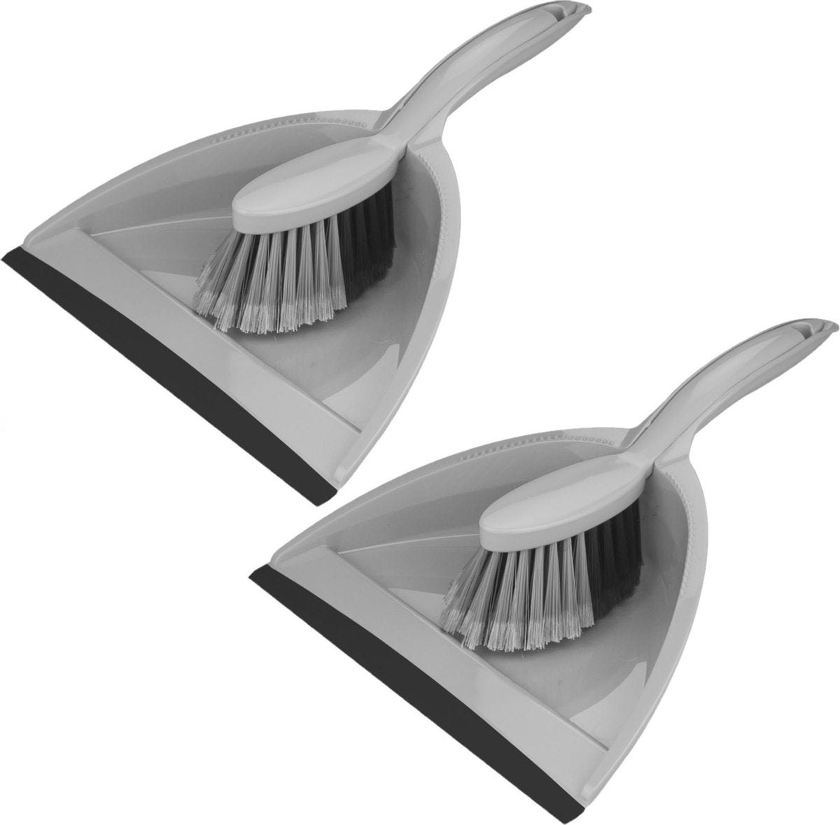 Set van 2x stuks kunststof stoffer en blik met zachte borstel grijs/zwart  - Schoonmaakartikelen
