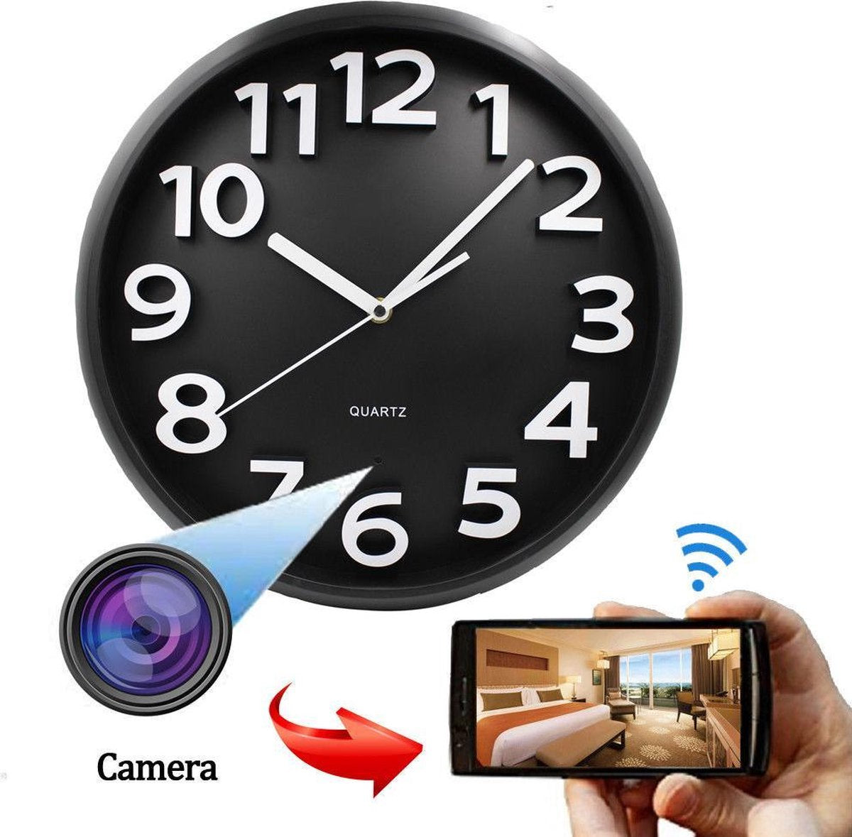 Spy Camera Klok Full HD WiFi Zwart
