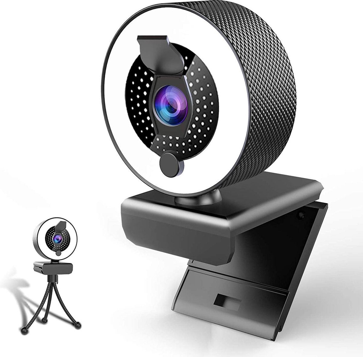 1080P Webcam met Ring Licht Fixed Focus Edition - Licht Ring Webcam met Microfoon - Webcam met Klepje - Streaming Webcam  - Full HD webcam - Meeting Conference - Anti Ruis Webcam - Windows & Apple/Mac - Vergaderingscamera - Twitch - Teams - Zoom