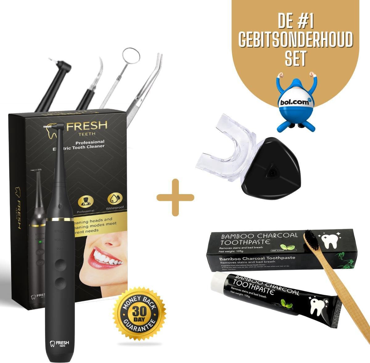 Complete Set Elektrische Tandsteen verwijderaar - Tandplak Verwijderaar - Tanden Polijsten - Voor Witte en Gezonde Tanden - Inclusief Tandarts Set & Teeth Whitening & Bamboo Charcoal Tandpasta - USB Oplaadbaar - Zwart