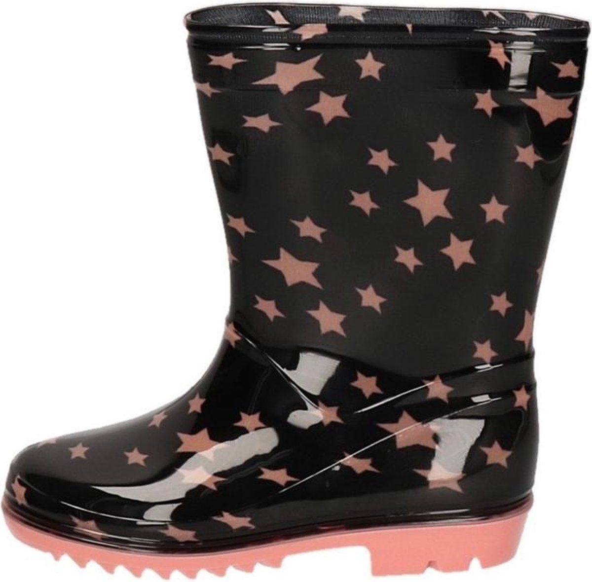 Zwarte peuter/kinder regenlaarzen zwart met roze sterretjes - Rubberen laarzen/regenlaarsjes voor kinderen 26