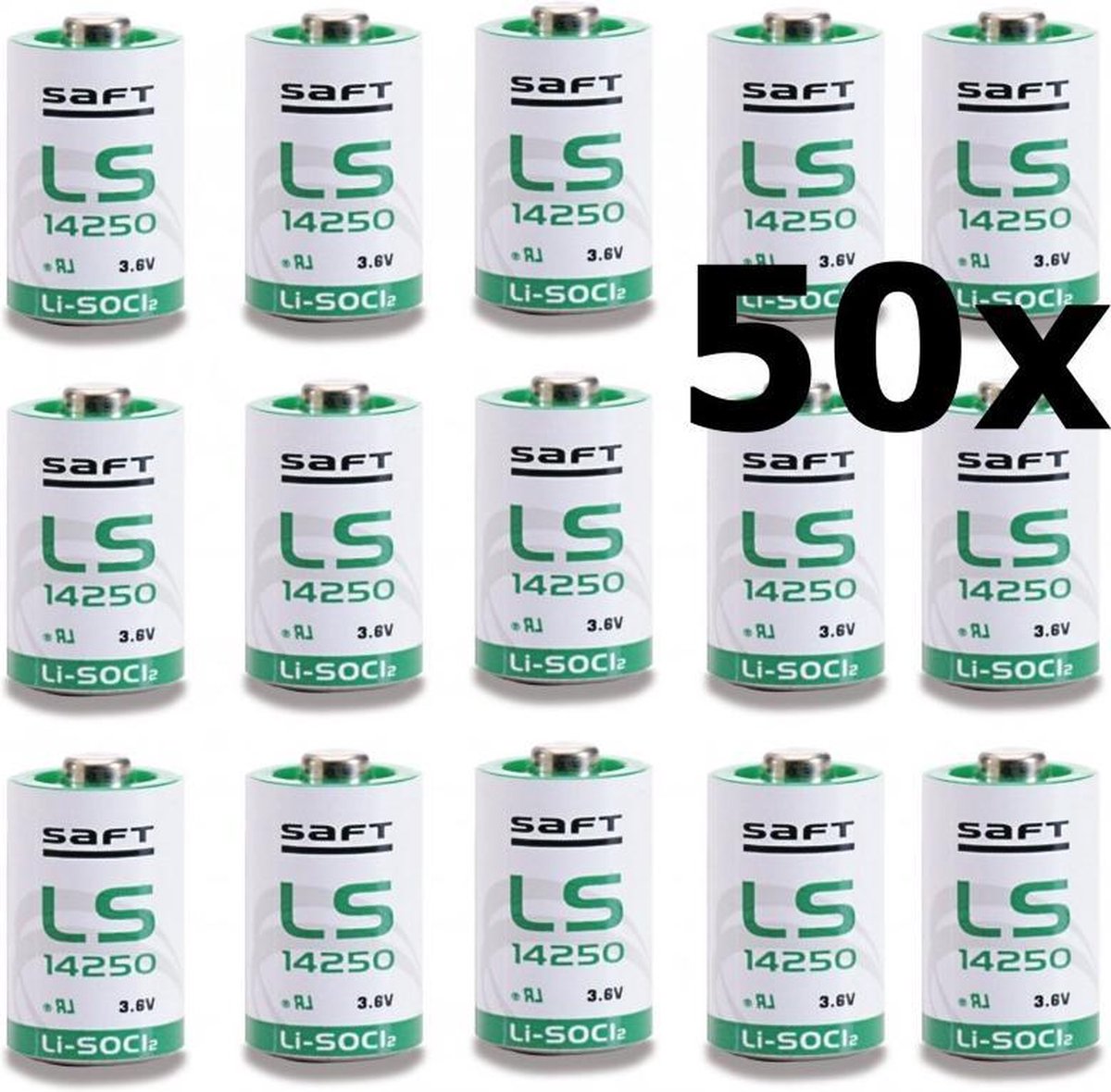 50 Stuks - SAFT LS14250 / 1/2AA Lithium batterij 3.6V
