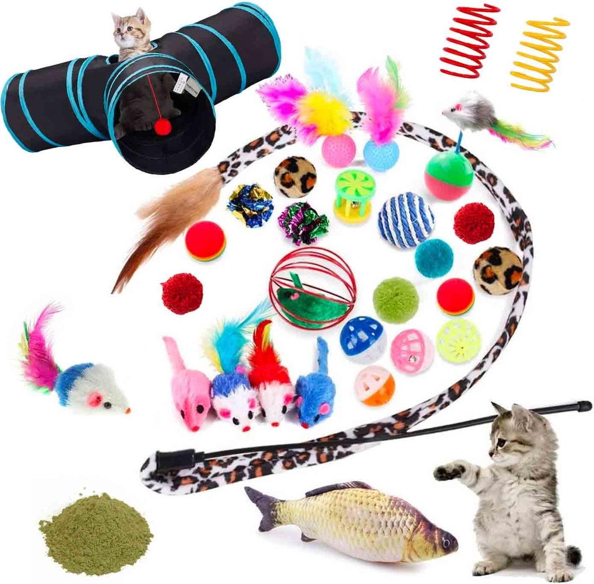 Allerion Kattenspeeltjes Set – 30-delig – Intelligentie – Inclusief Opbergtas