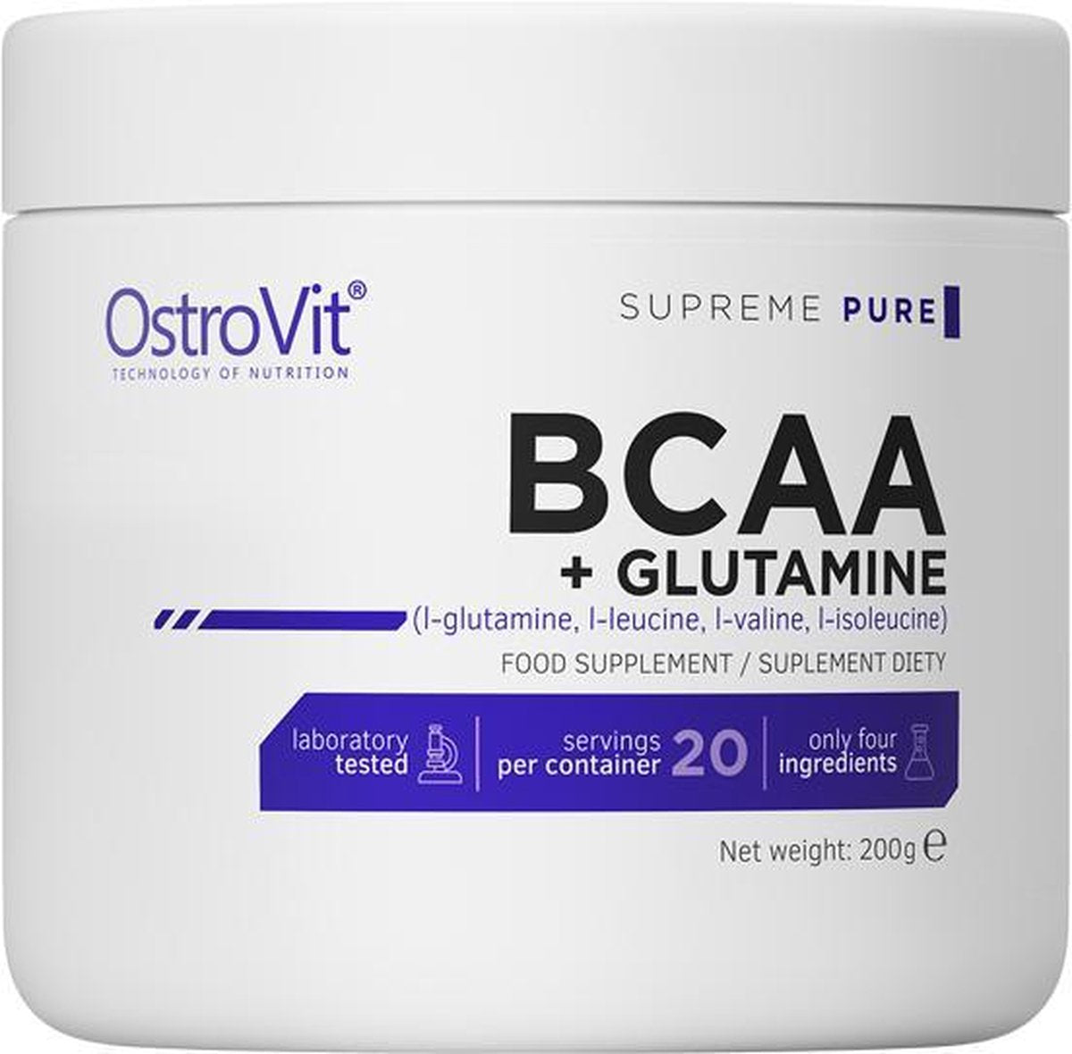 Aminozuren - BCAA + Glutamine 200g Ostrovit - Naturel + GRATIS Bulk Shaker 700ml